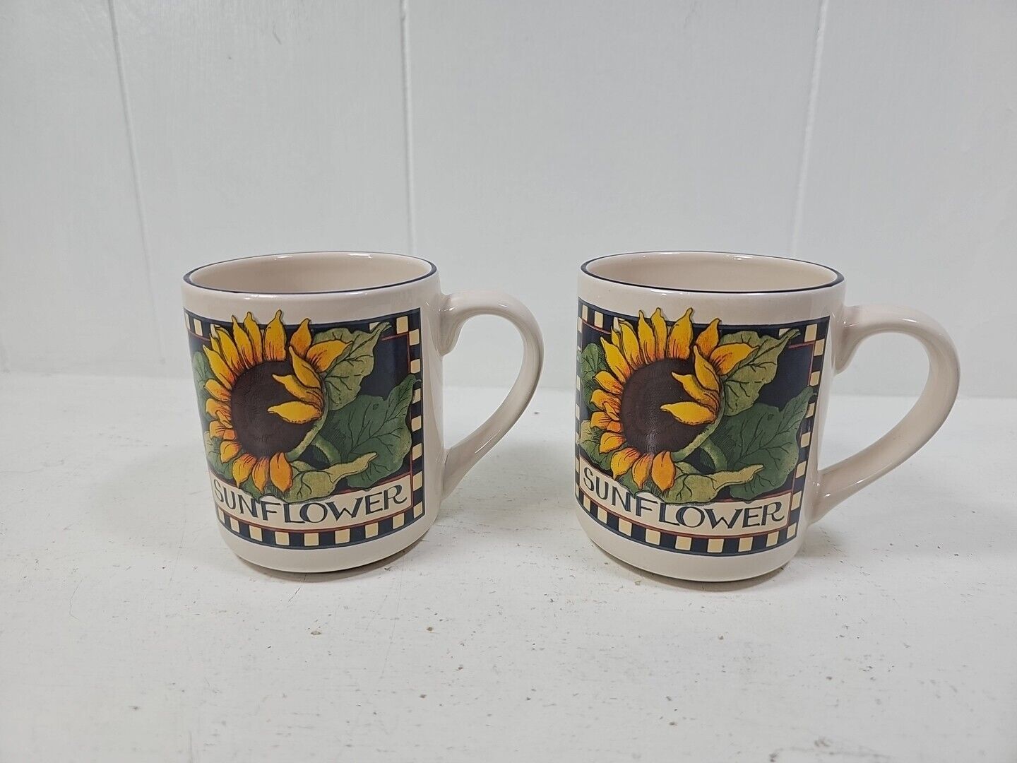 Vtg Set Of 2 Susan Winget Sunflower Coffee Mug Tea Cup Made In Thailand 