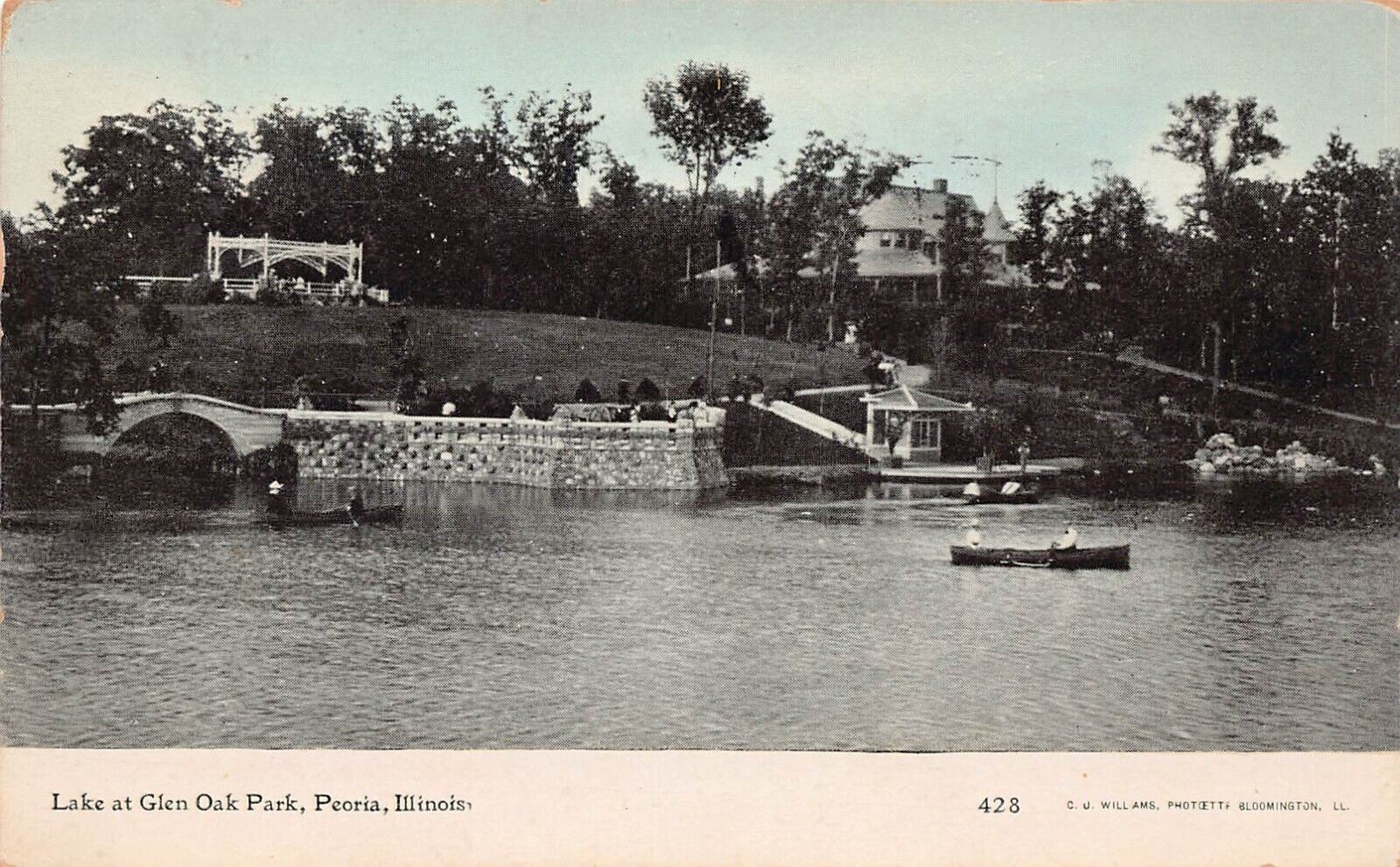 Peoria IL Illinois Glen Oak Park Lake View Mansions Hotel Vtg Postcard B34