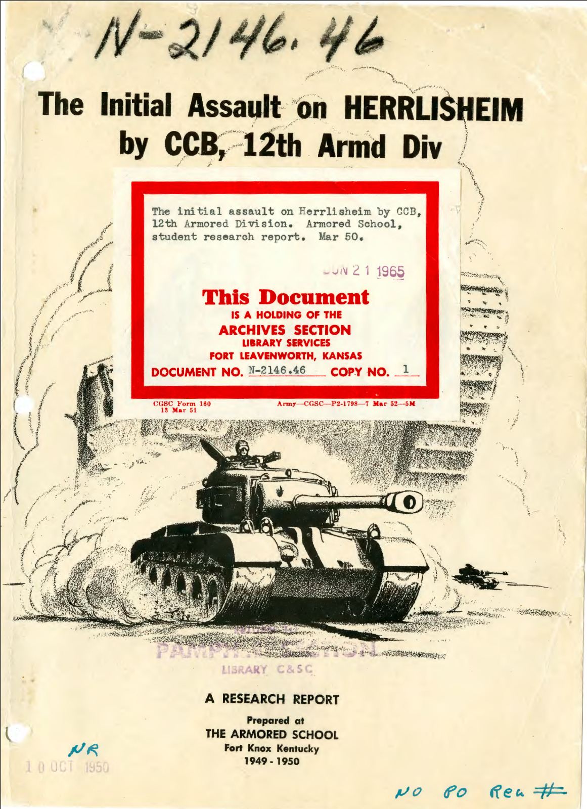 120 Page Initial Assault Herrlisheim CCB 12th Armored Division Study on Data CD