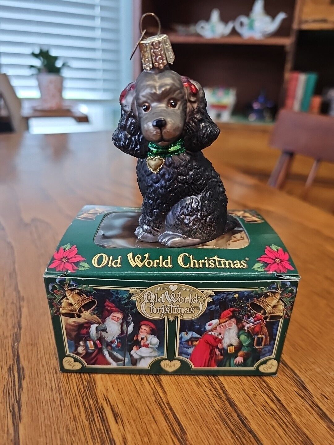 Retired OWC Old World Christmas Black VTG glass poodle dog ornament 12152 shiny