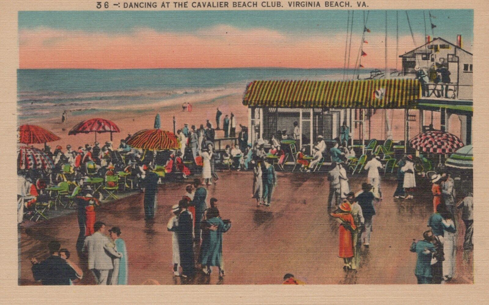 Dancing At Cavalier Beach Club Virginia Beach Virginia Vintage Linen Postcard
