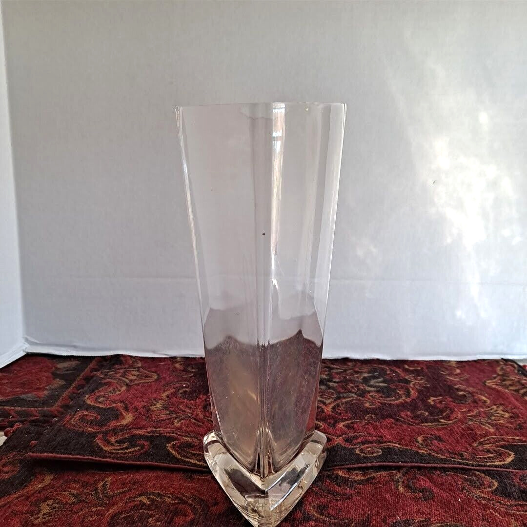 Vintage Three Sided Triangle Shape Heavy Glass Vase Crystal??