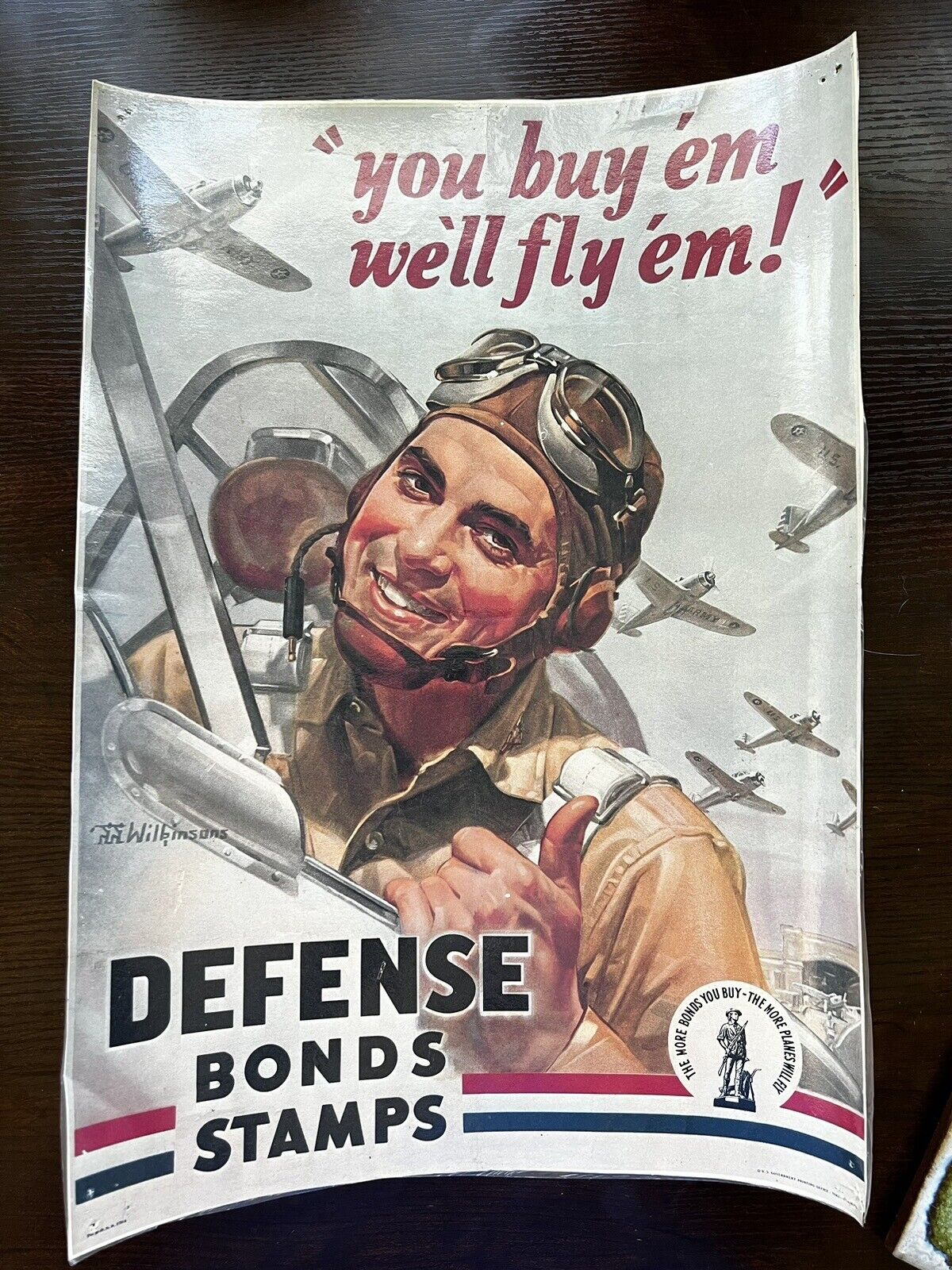 1942 You Buy 'Em We'll Fly 'Em Defense Bonds Stamps Walter Wilkinson WWII Poster