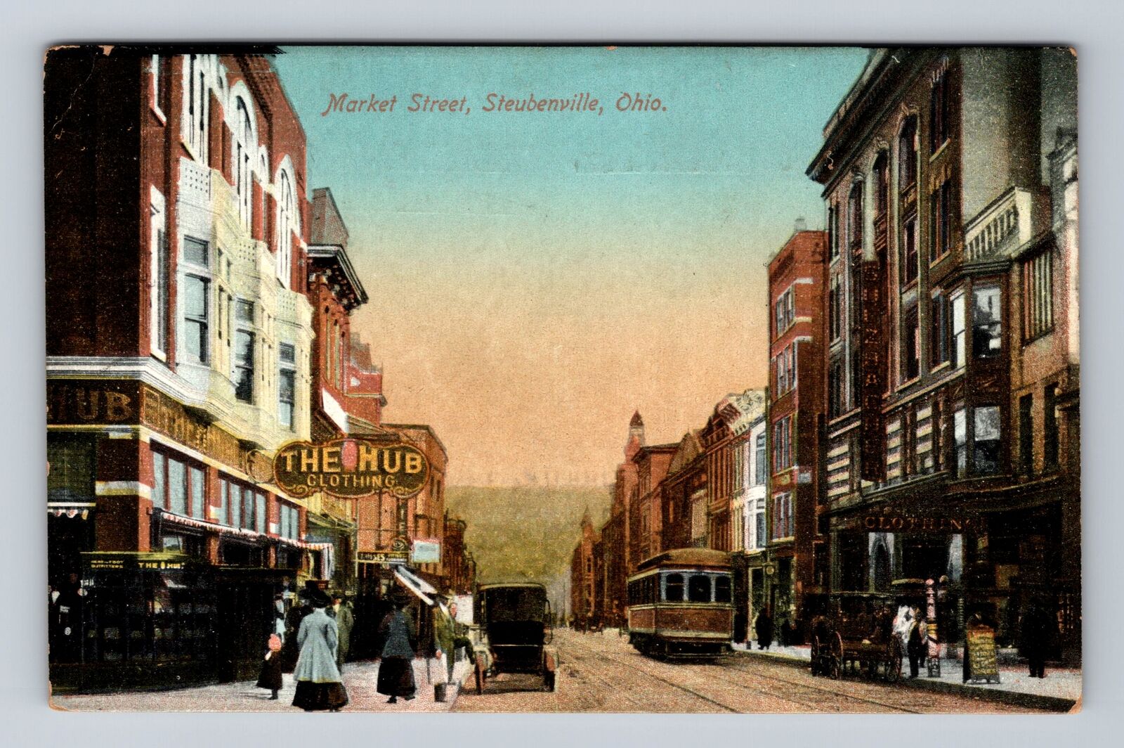 Steubenville OH-Ohio, Business District Market Street, Antique Vintage Postcard