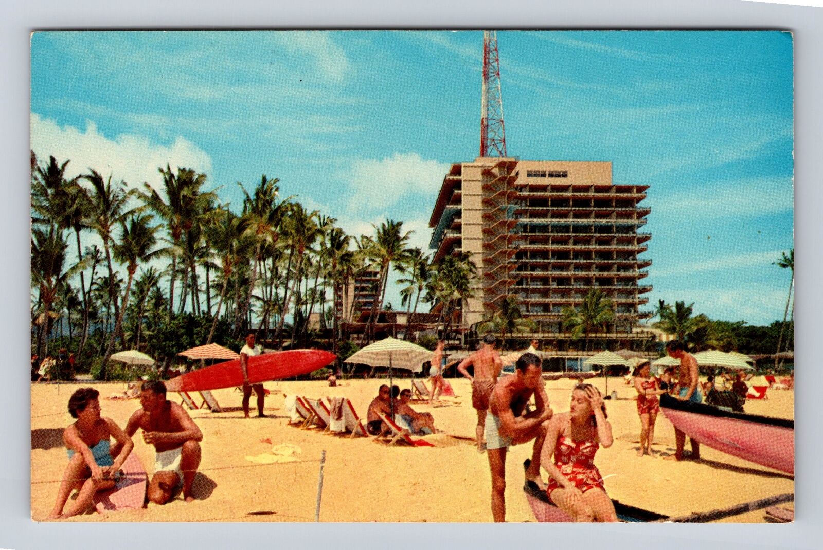 Waikiki HI-Hawaii, Hilton Hawaiian Village, Antique, Vintage Souvenir Postcard