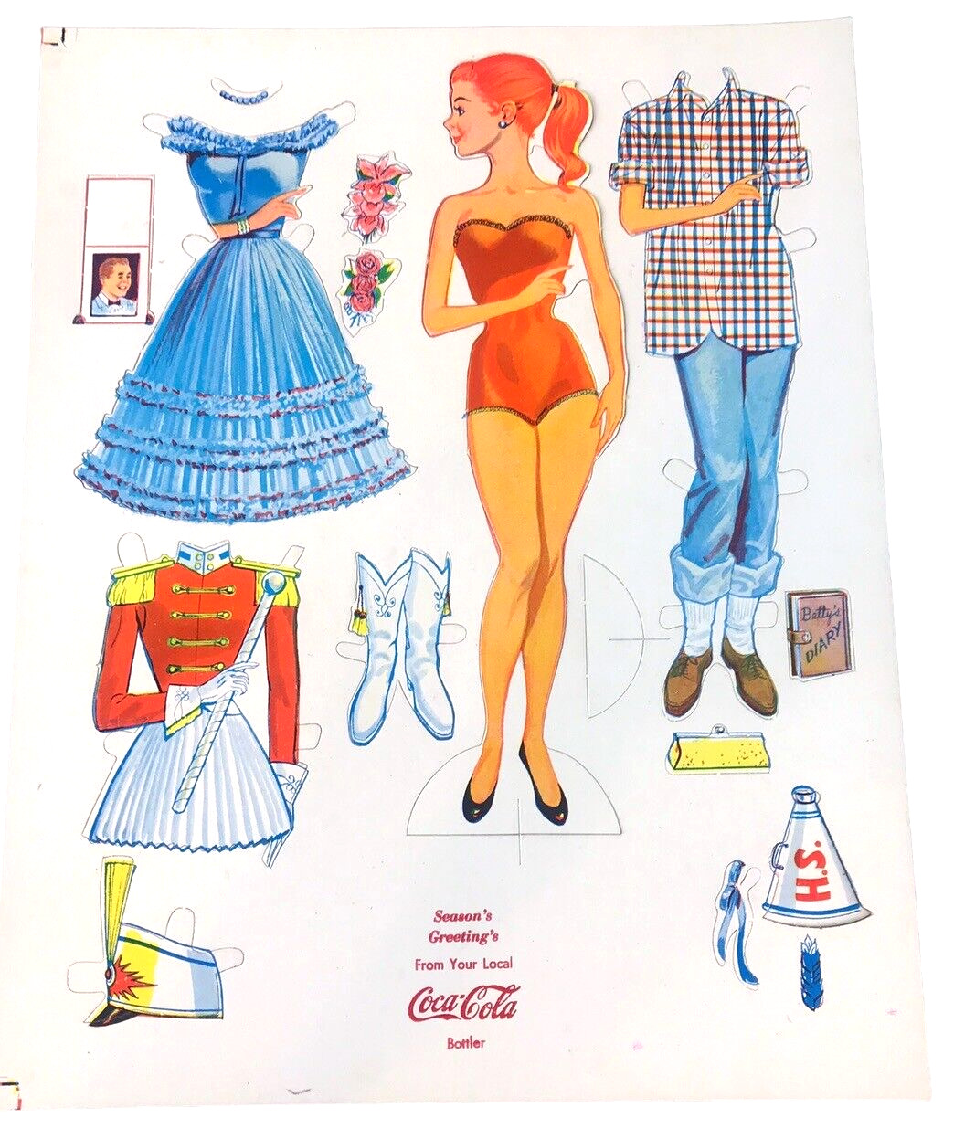 Vintage 1950's/1960's Coke COCA-COLA Advertising PAPER DOLL Seasons Greetings