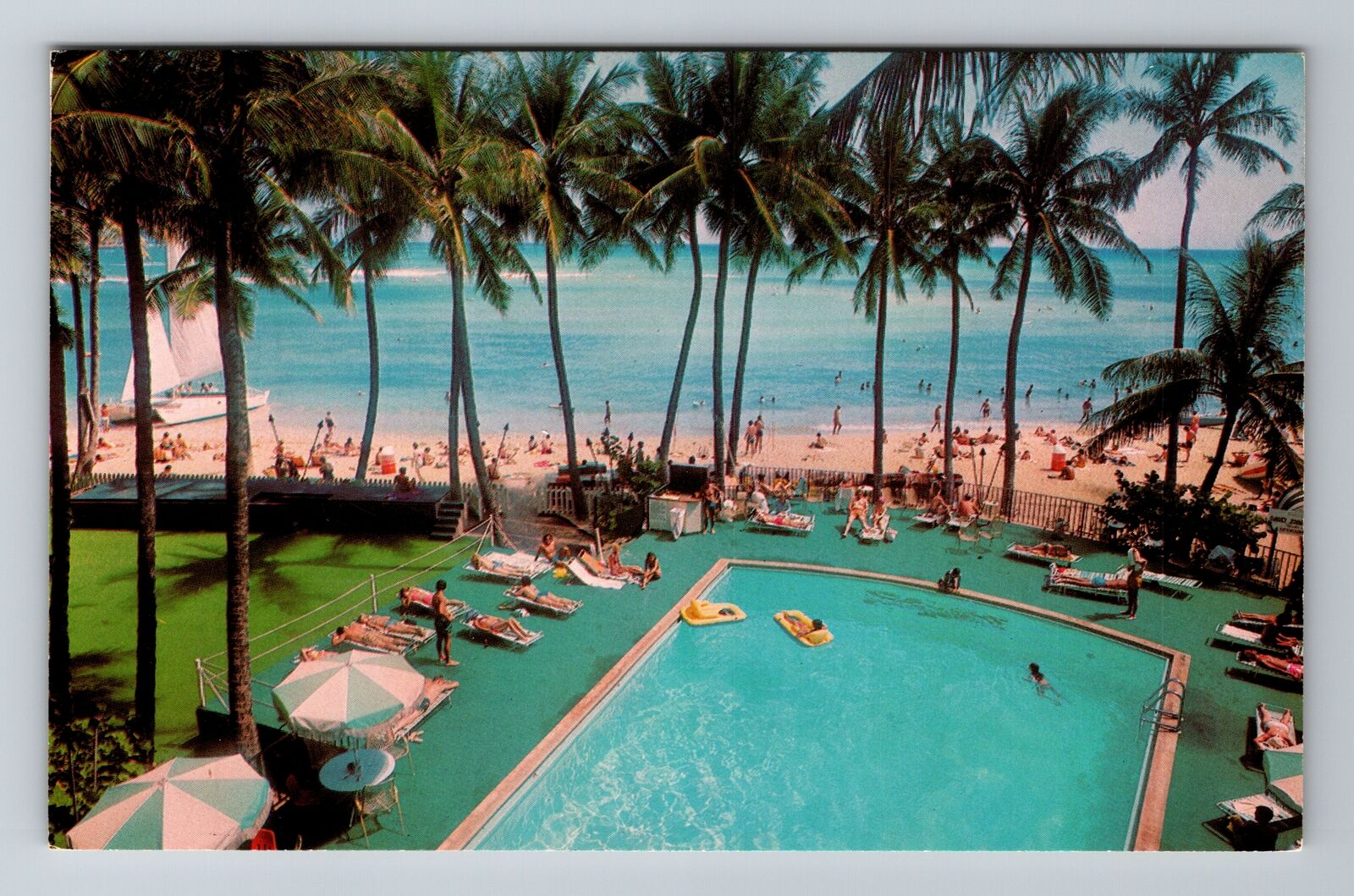 Honolulu HI-Hawaii, Waikiki Beach, Outrigger Hotels, Antique, Vintage Postcard
