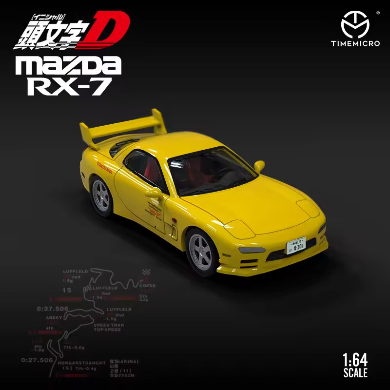 1:64 Scale Initial D Mazda Rx-7 Keisuke Yellow Red Suns Diecast Car Time Micro