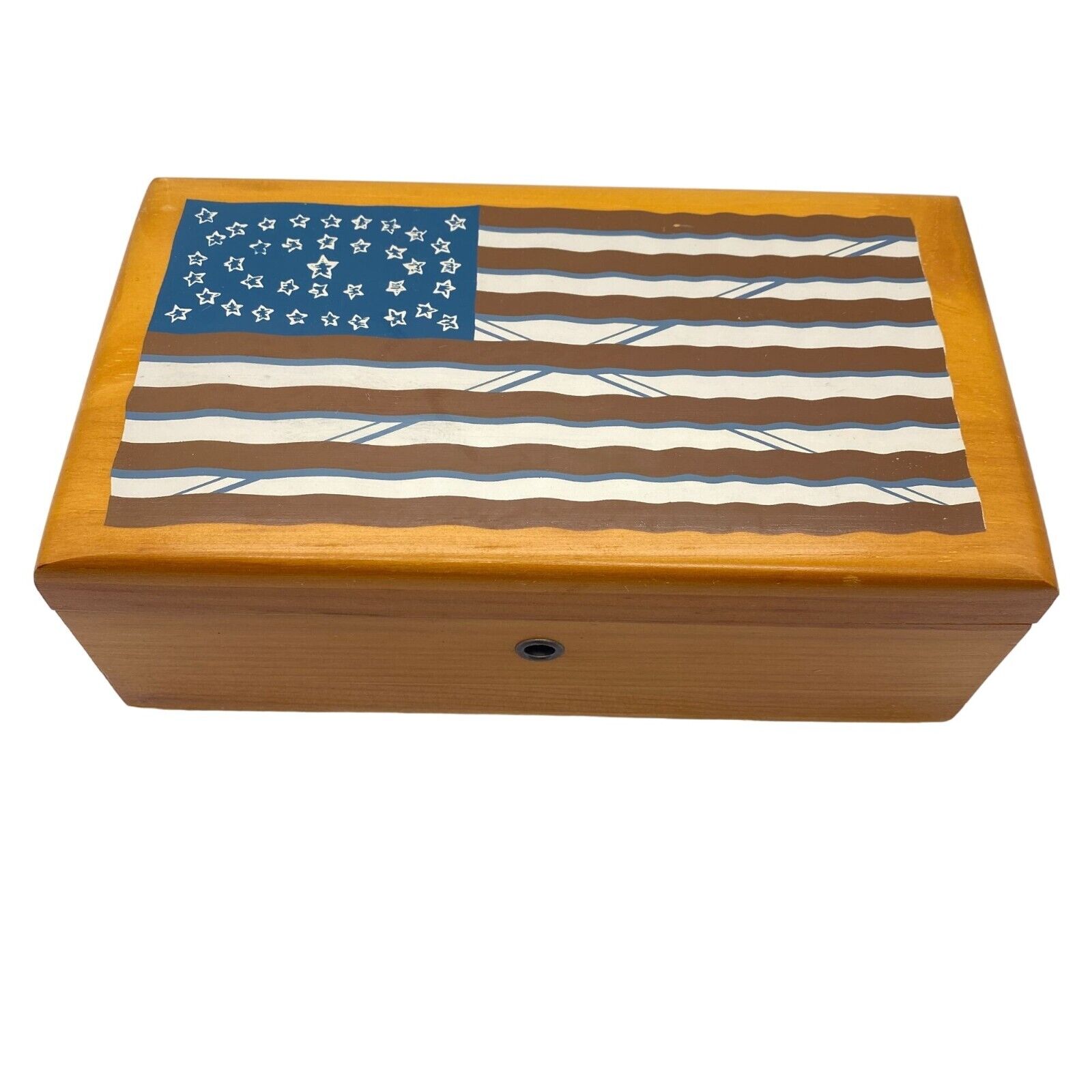 VTG Miniature Lane Cedar chest w/key USA Flag Rustic Farmhouse Box
