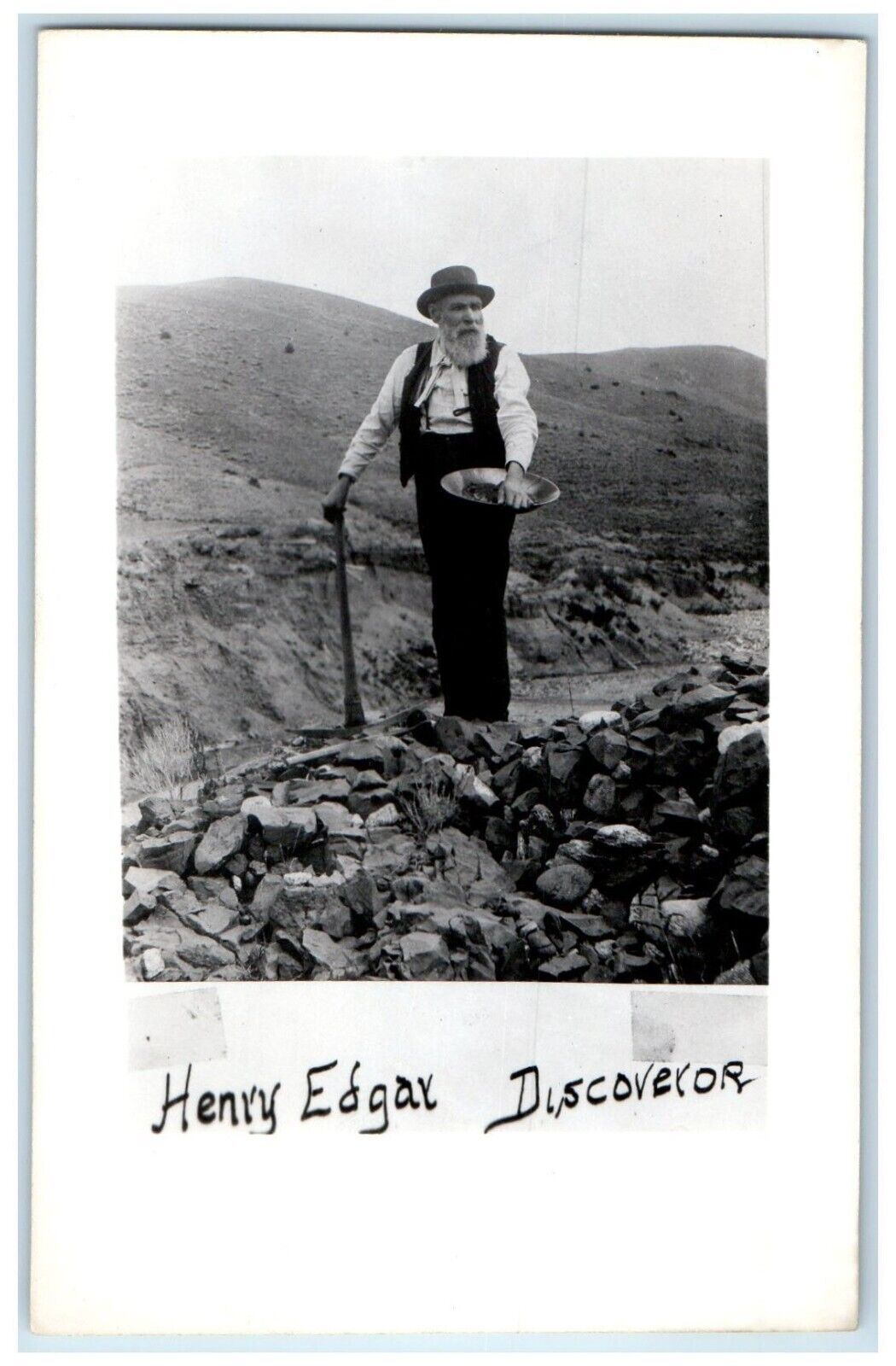 c1940's Henry Edgar Discover Gold Prospector Montana MT RPPC Photo Postcard