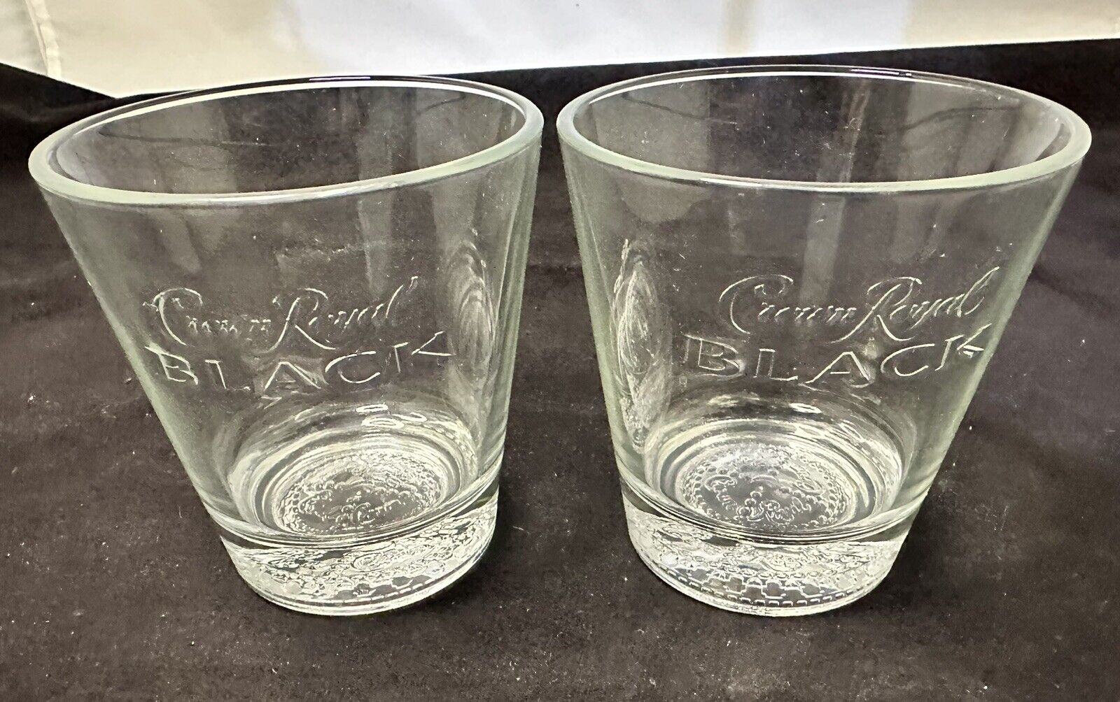 Crown Royal Black Whiskey Cocktail Glasses Etched Embossed Lot Of 2