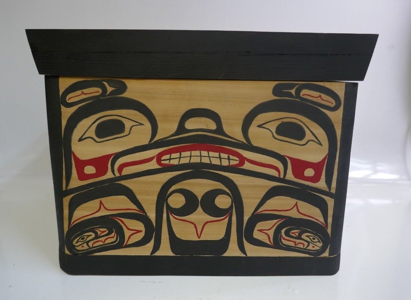 Ron Alphonse (Kwakwakwak) Native Carved Polychrome Bentwood Box W/ Pegged Lid 