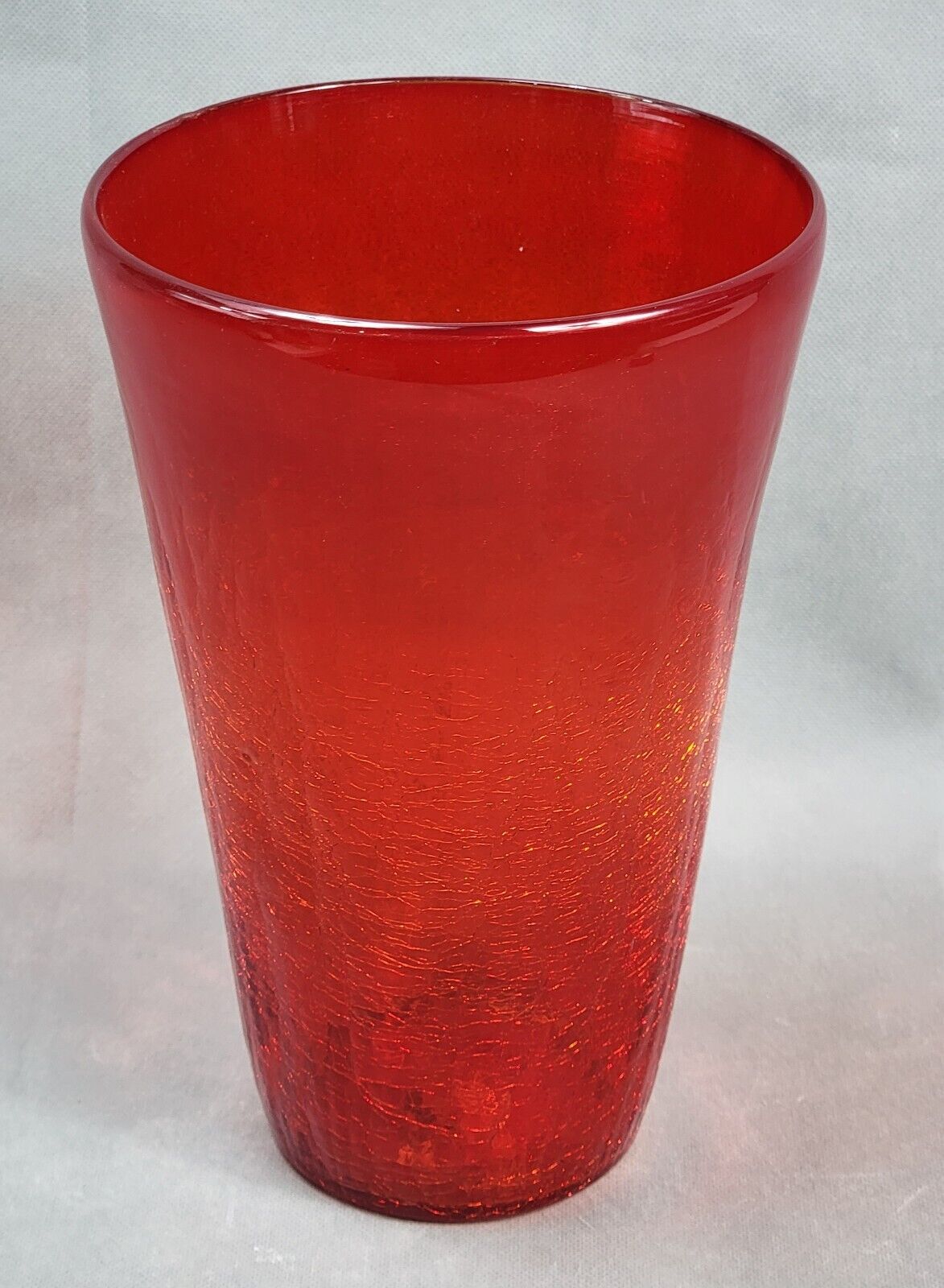 Vintage BLENKO Hand Blown CRACKLE VASE Glass ART Red Orange AMBERINA Large