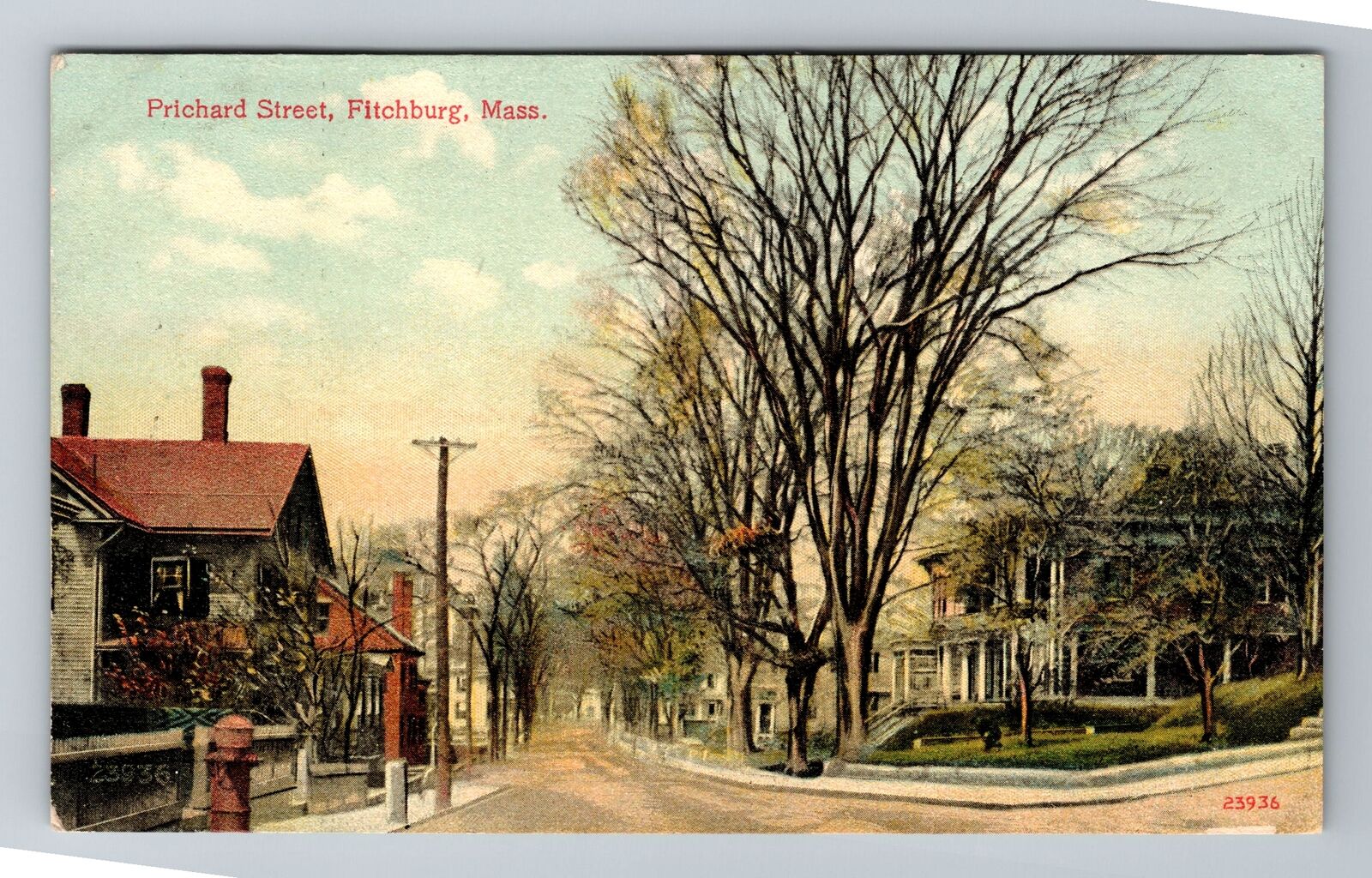 Fitchburg MA-Massachusetts Prichard Street, Antique, Vintage Postcard