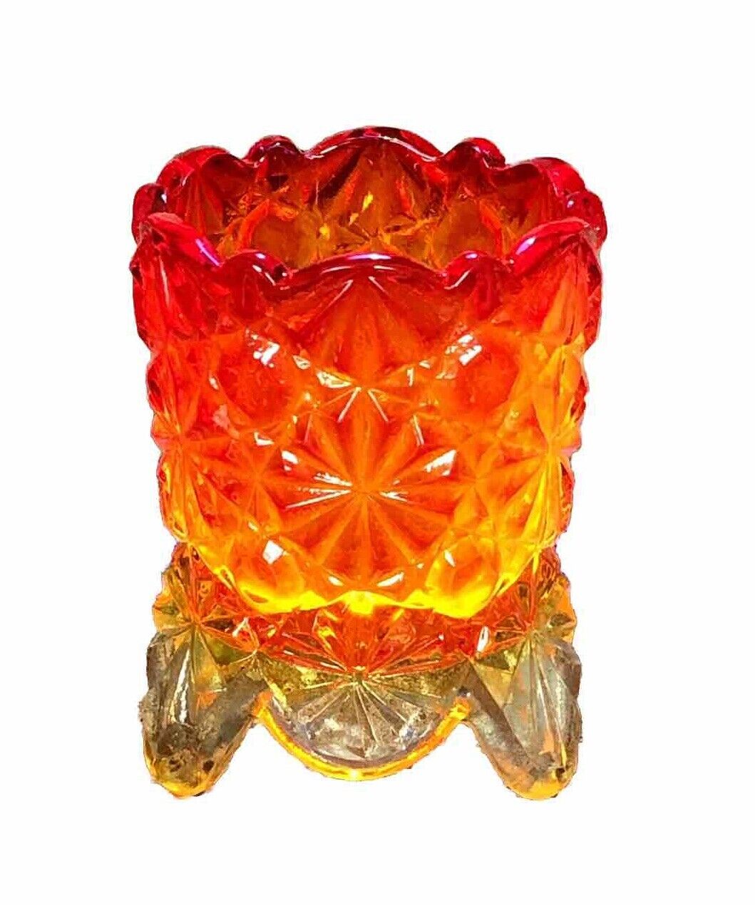 Vintage L.G. Wright Glass - Amberina - Daisy And Button Toothpick Holder - Glows