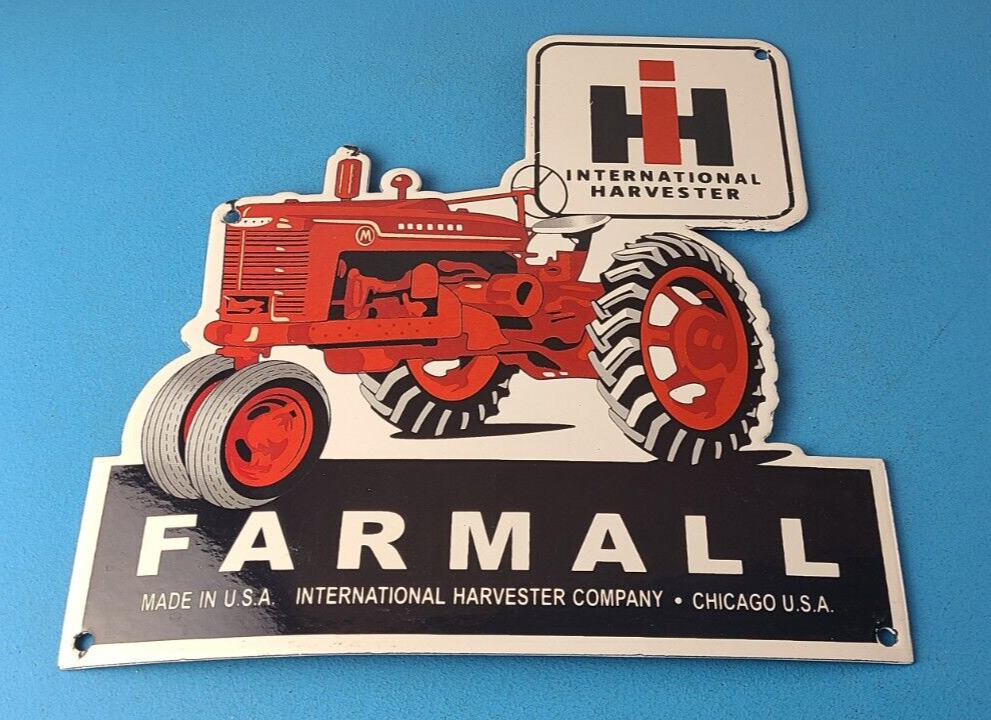 Vintage Farmall International Harvester Sign - Porcelain Farm Barn Gas Pump Sign