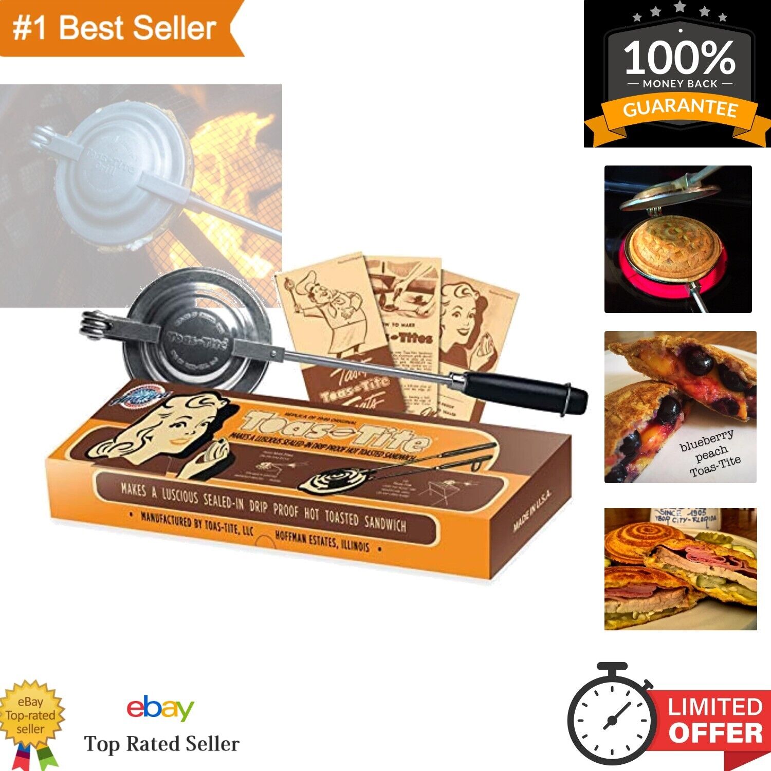 Toas-Tite Sandwich Grill - Handheld Pie Iron, Sandwich Maker, Hand Toaster,...