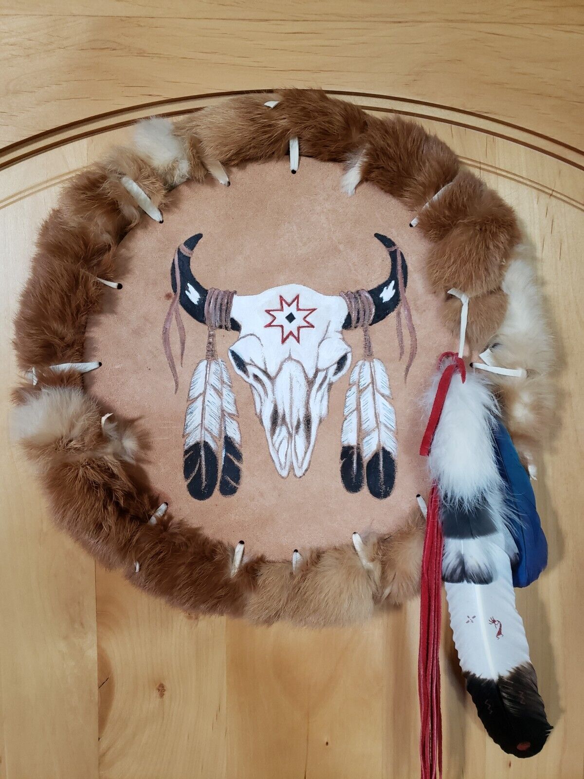 Vtg Native American Mandella Dream Catcher Handmade Fur Feathers Beaded 16\
