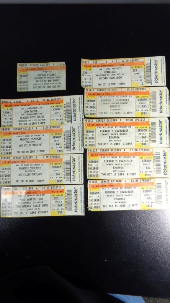 LOT OF 10 USED TICKET STUBS ~BATTLE BANDS~IRON MAIDED~VANS~METALLICA~EMAROSA ++
