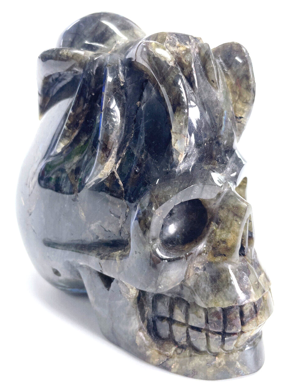 5.5'' Natural Labradorite Hand Carved Crystal Skull and Spider, Crystal Healing