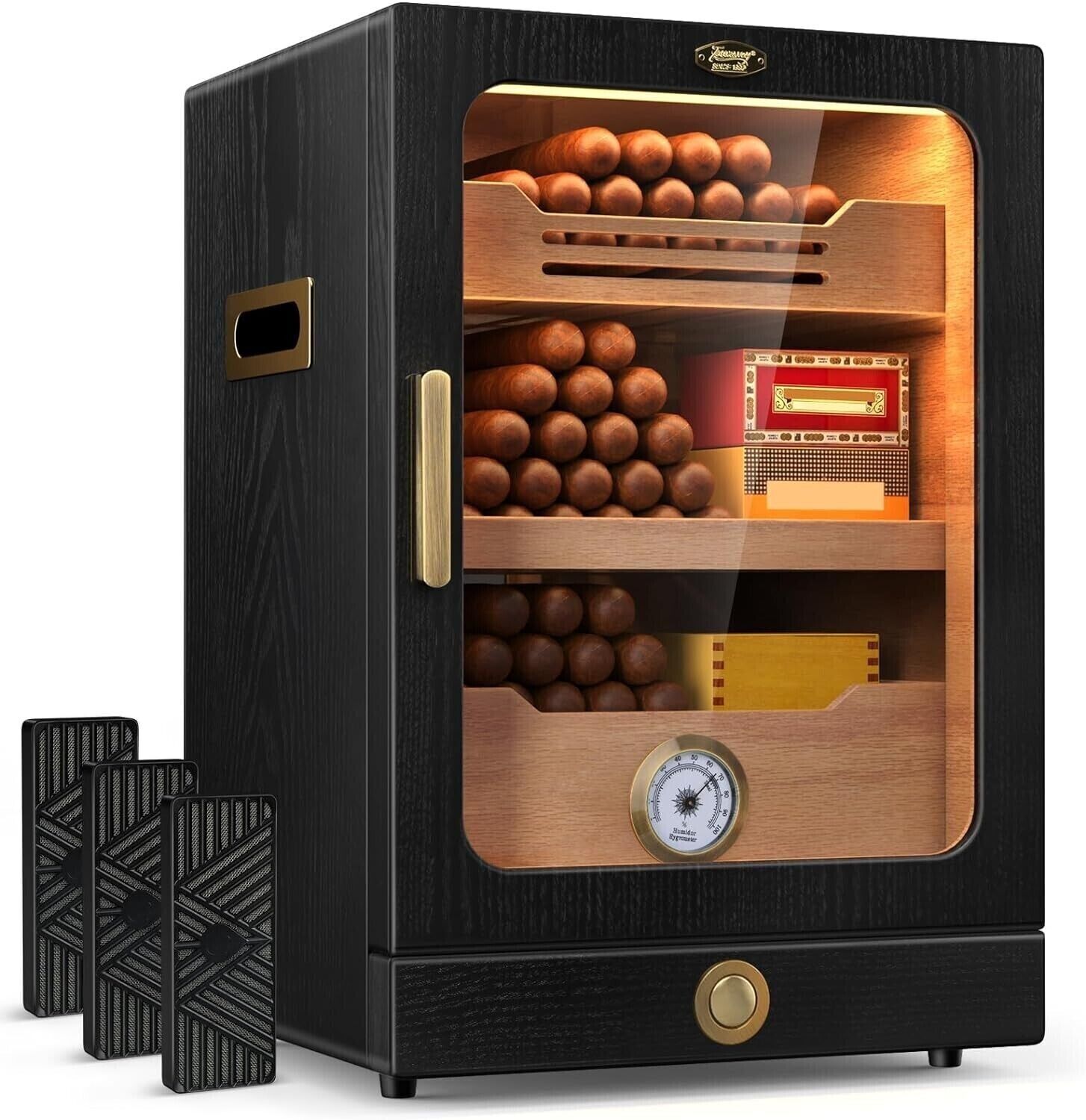 Cigar Humidor, LED Lighted Cigar Humidor Cabinet for 100 to 150 Cigars with Hygr