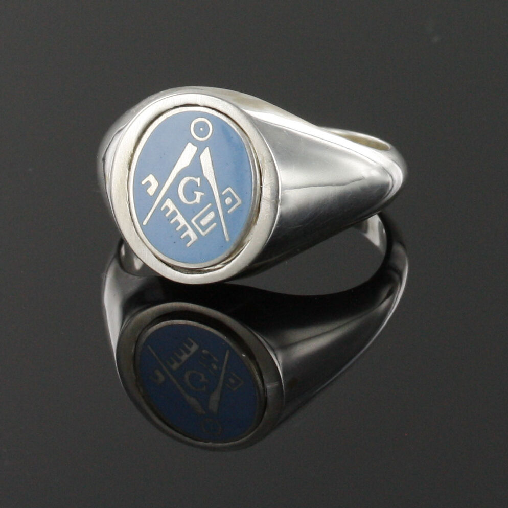 Masonic Ring Swivel Head Solid Silver Square and Compass - Light Blue with G