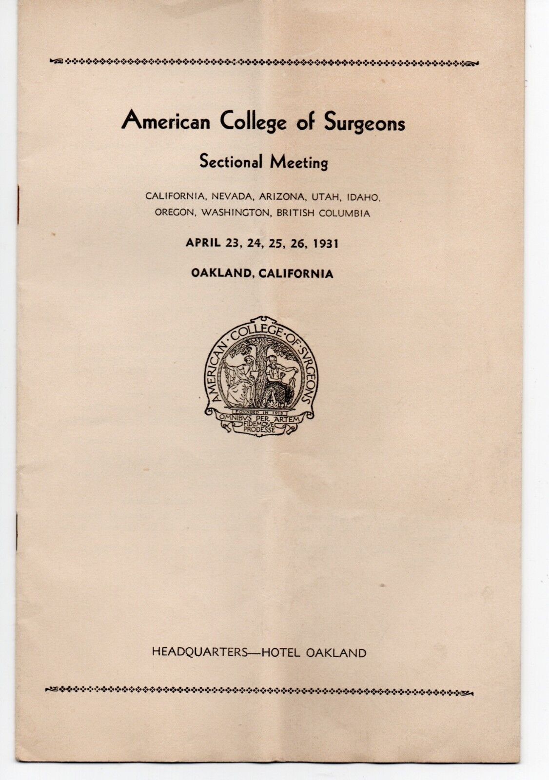 1931 Program from the American College of Surgeons Meeting at Oakland CA
