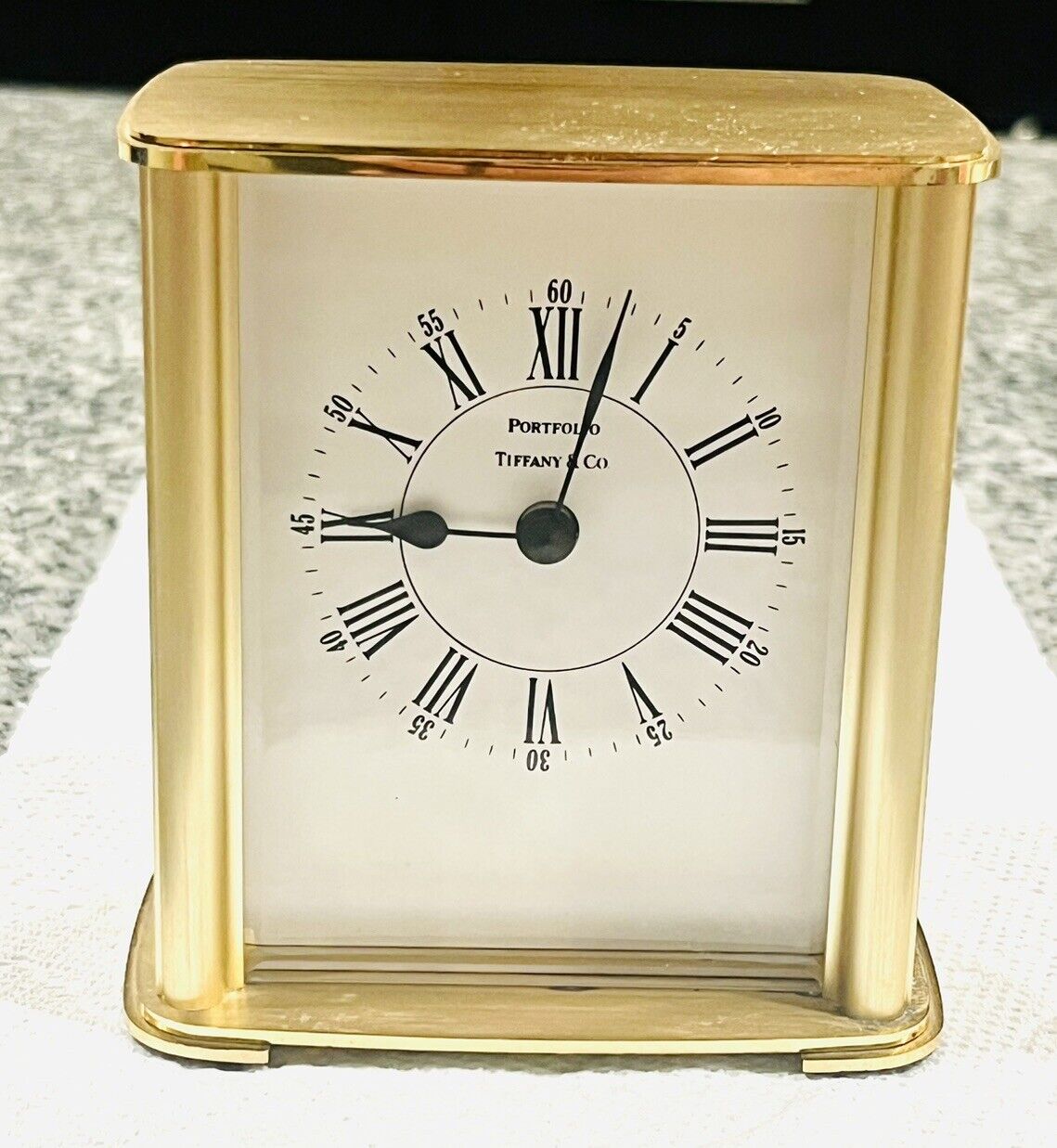 Portfolio by Tiffany & Co. Brass 90s Award Table Desk Clock German Made Tested