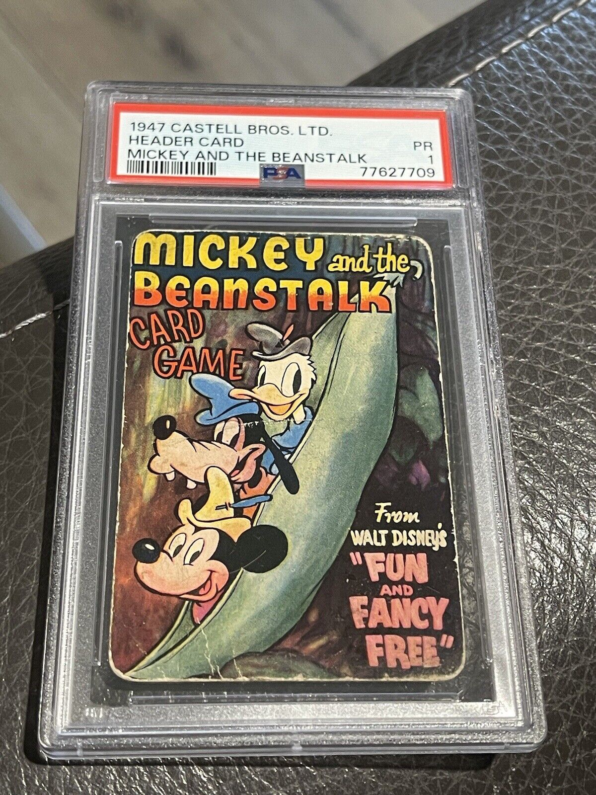 1947 CASTELL BROS. LTD. HEADER CARD PSA MICKEY AND THE BEANSTALK MICKEY MOUSE