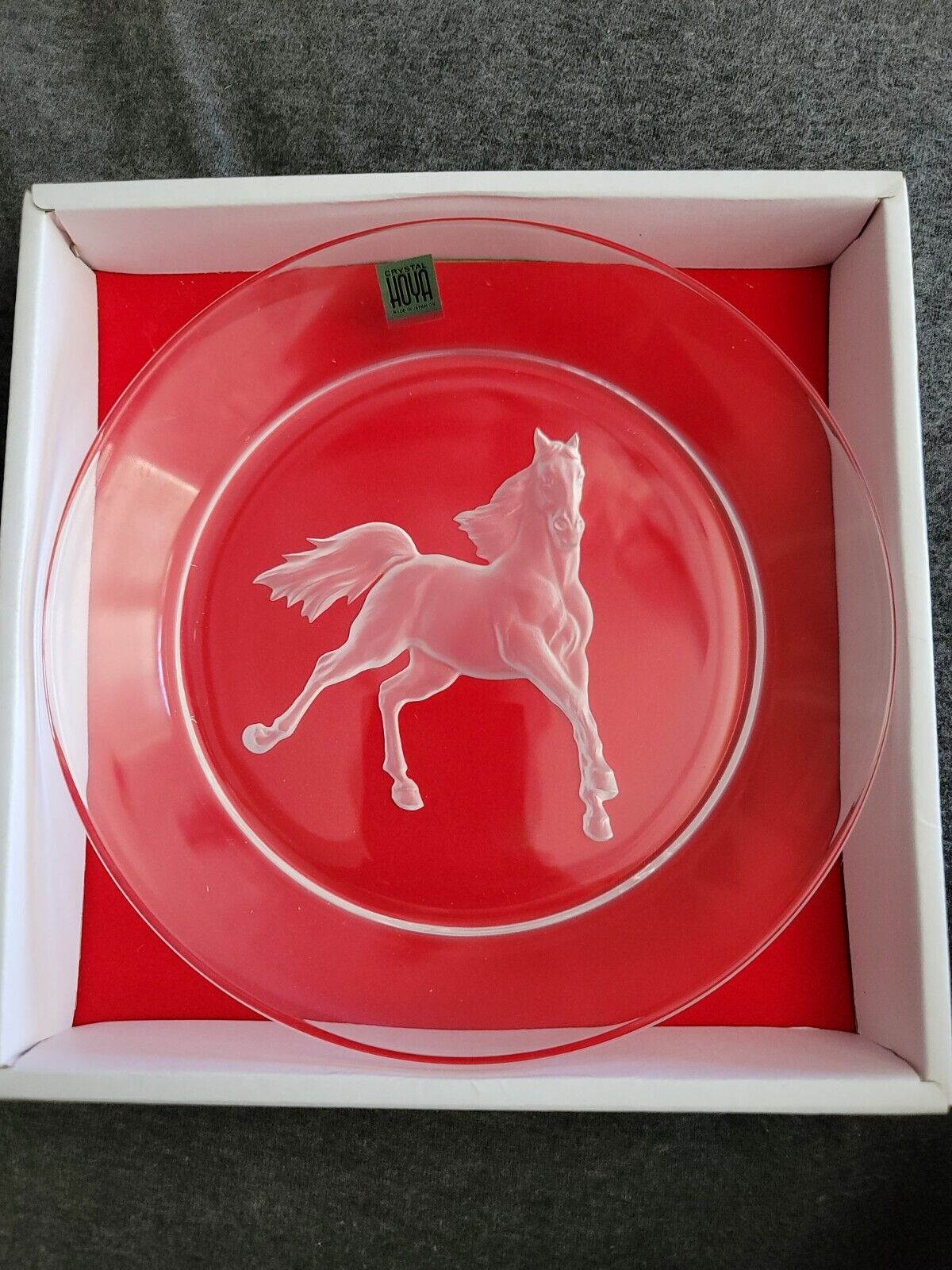 Vintage Hoya Crystal Art Glass Etched Horse Plate