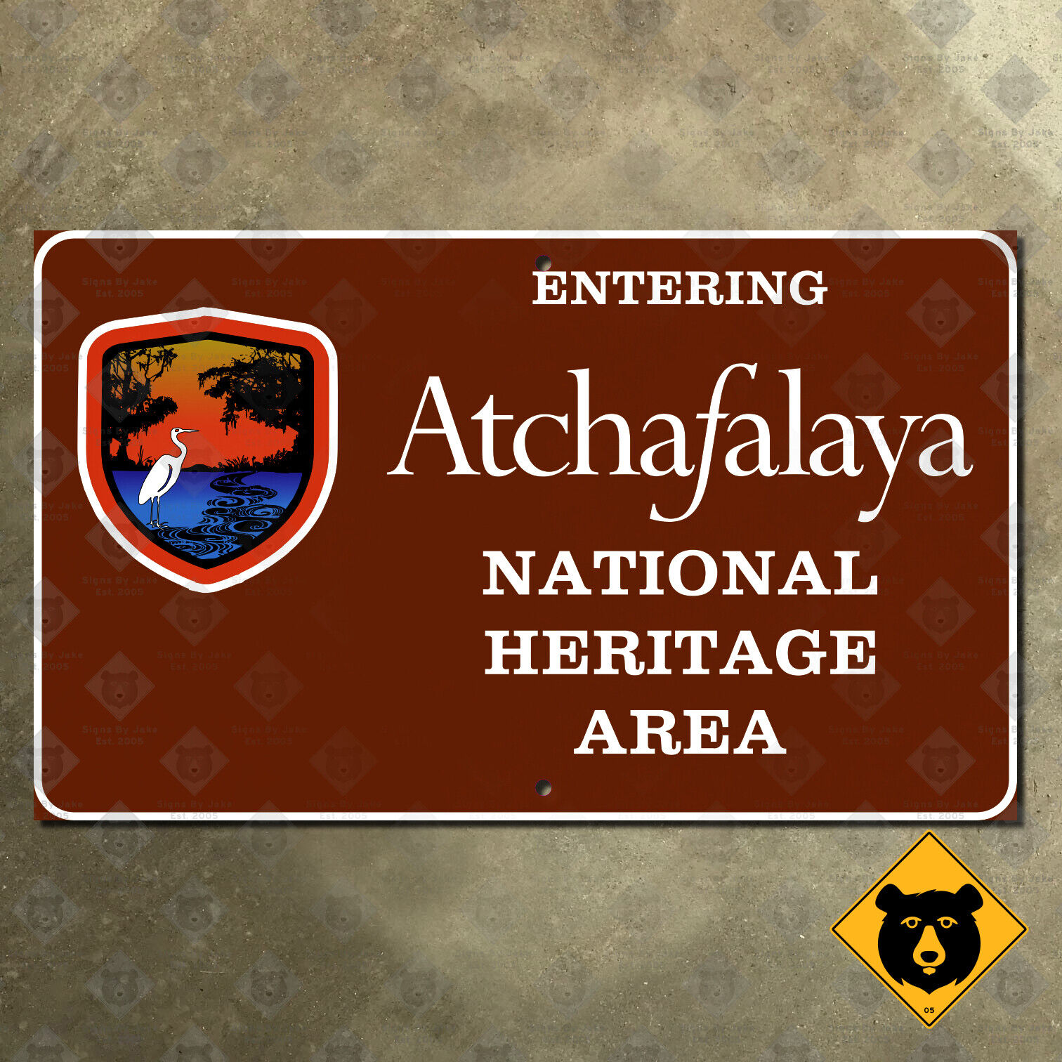 Louisiana Entering Atchafalaya National Heritage Area sign highway marker 22x13
