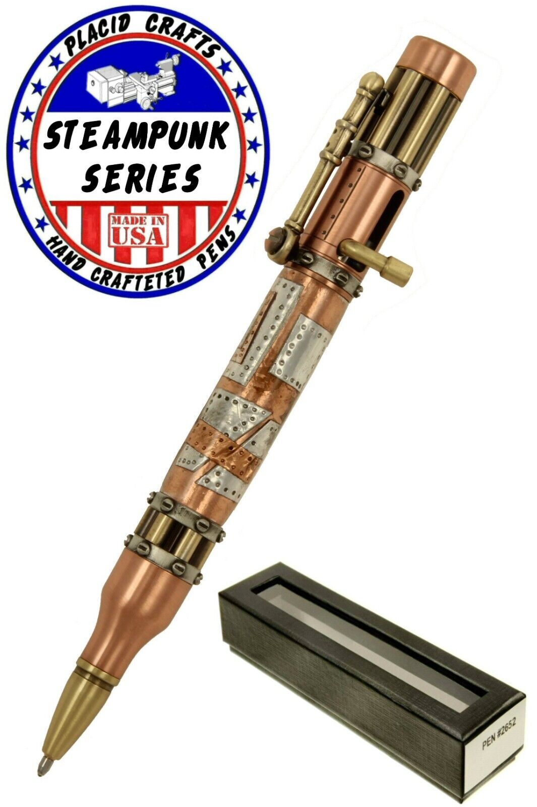 Antique Copper & Antique Brass Steampunk Bolt Action Ballpoint Pen / #SP23