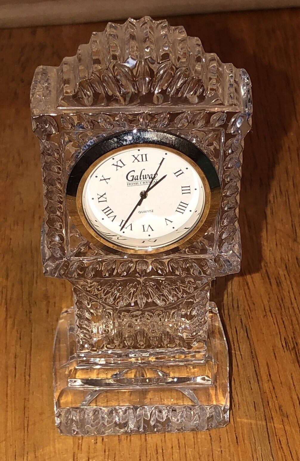 Vintage GALWAY Irish Crystal Grandfather Clock Desk Clock 4.25\
