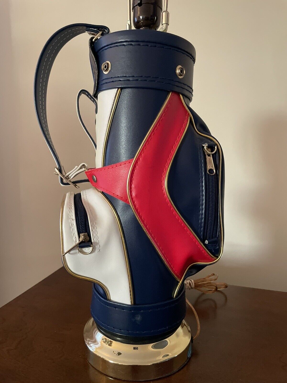 Vintage 1970\'s Golf Bag Table Lamp Red White Blue Dura-Bag-Unique Gift Golf Dad