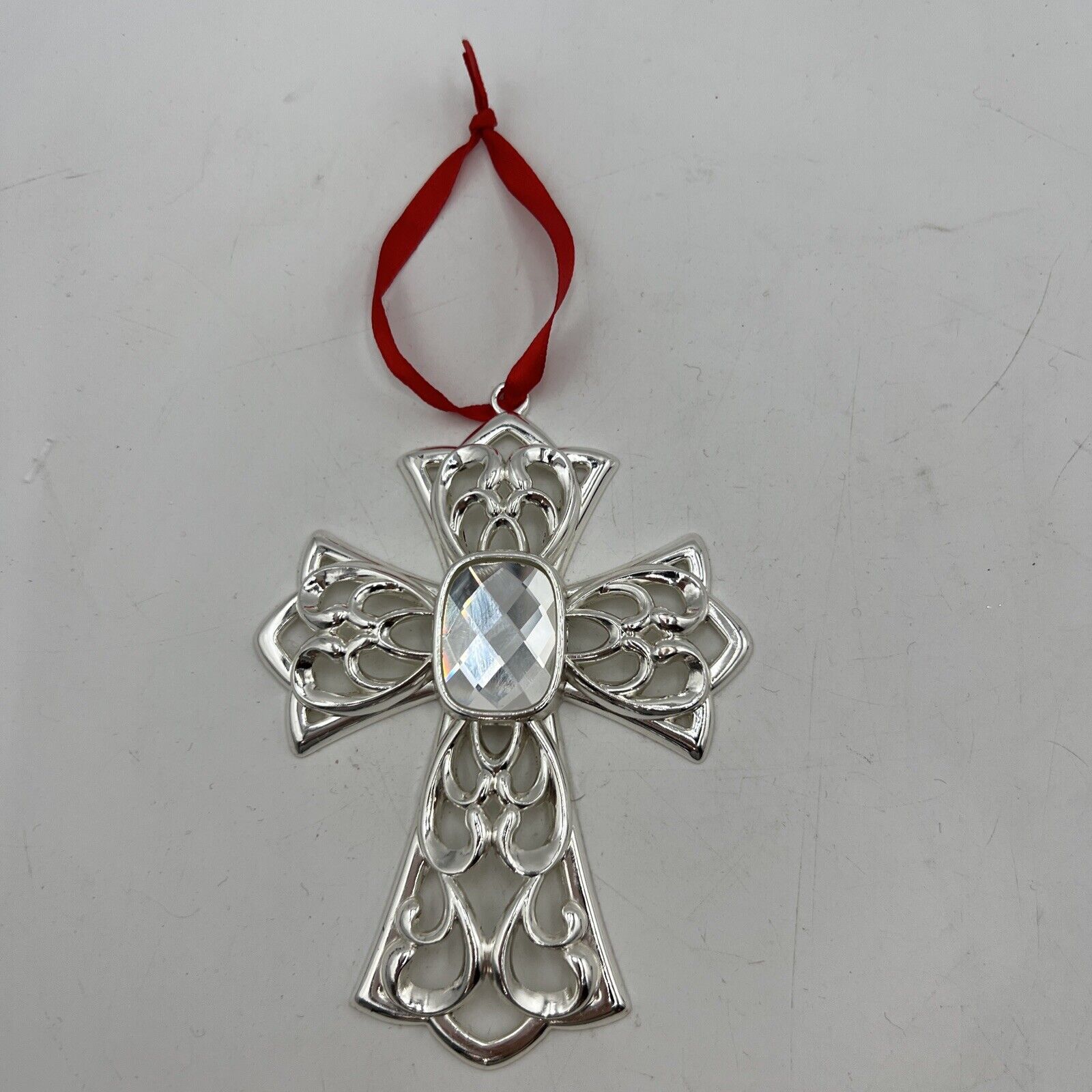Lenox Bejeweled Silver Plate CROSS with Crystal Jewel ~ Ornament
