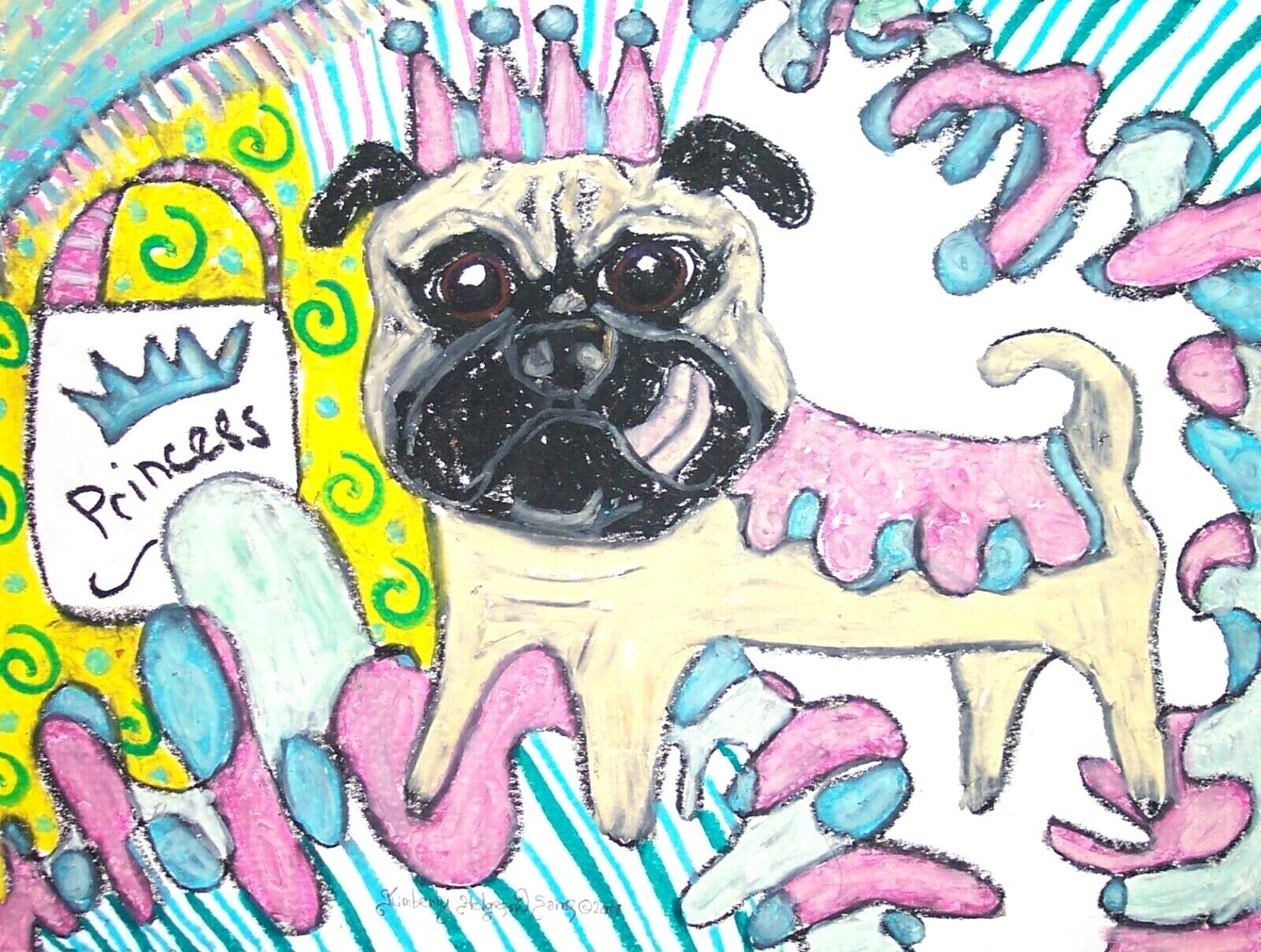 Princess PUG dog art PRINT 11x14 art artist print modern impressionism new KSams