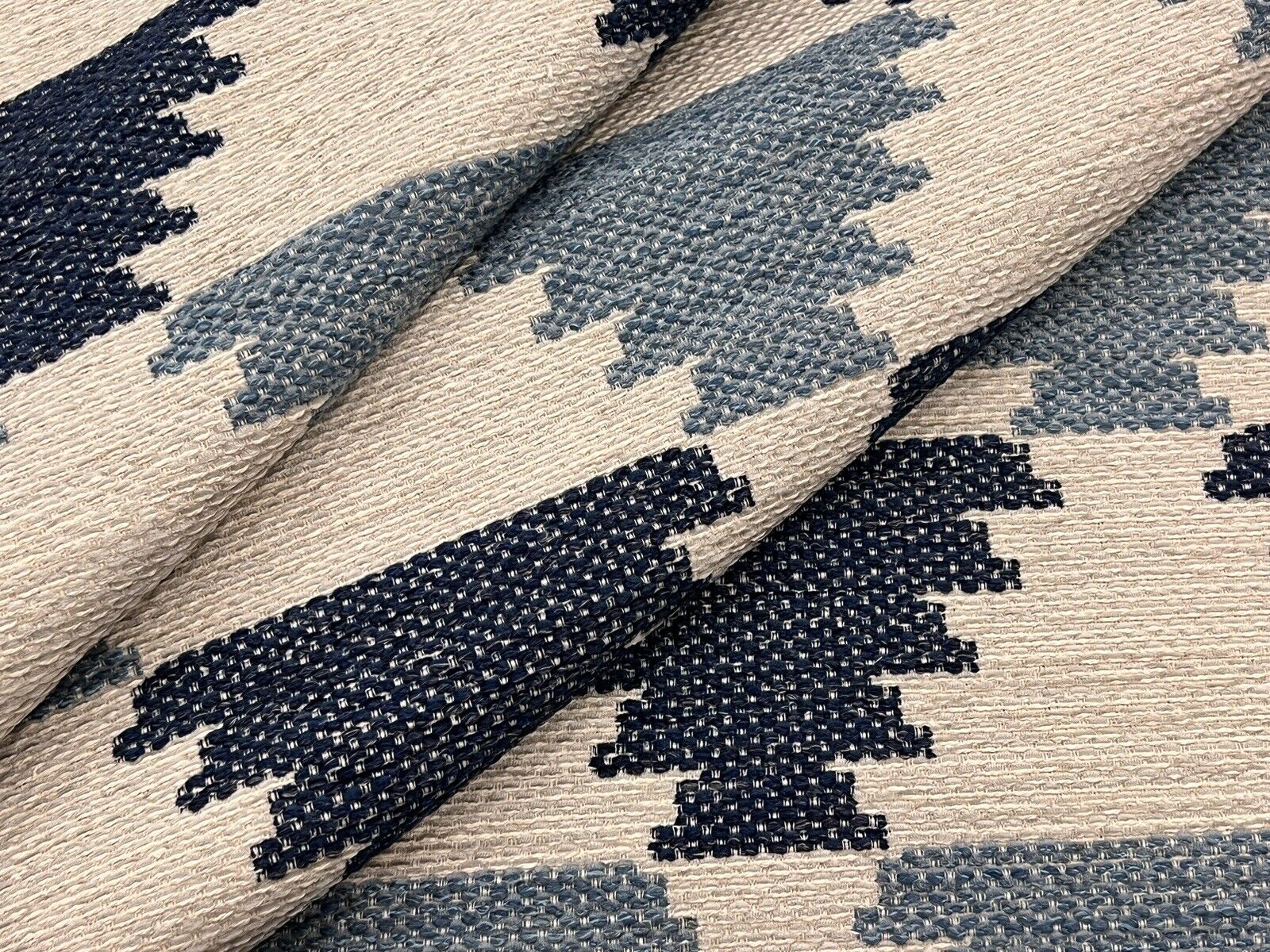 Jane Churchill Geometric Kilim Inspired Uphol. Fabric- Ira / Blue 4 yds J0107-04