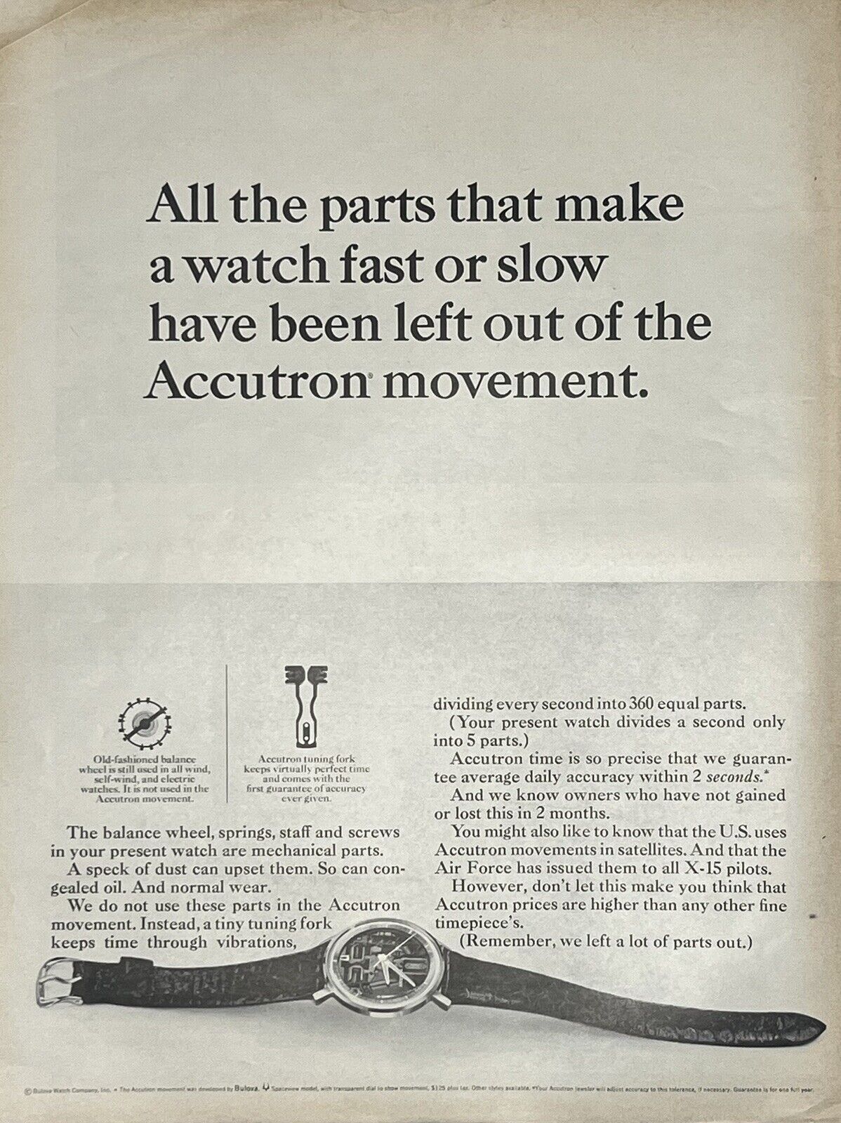 Vintage Print Ad 1964 Bulova Accutron Tuning Fork Wrist Watch Retro MCM Art