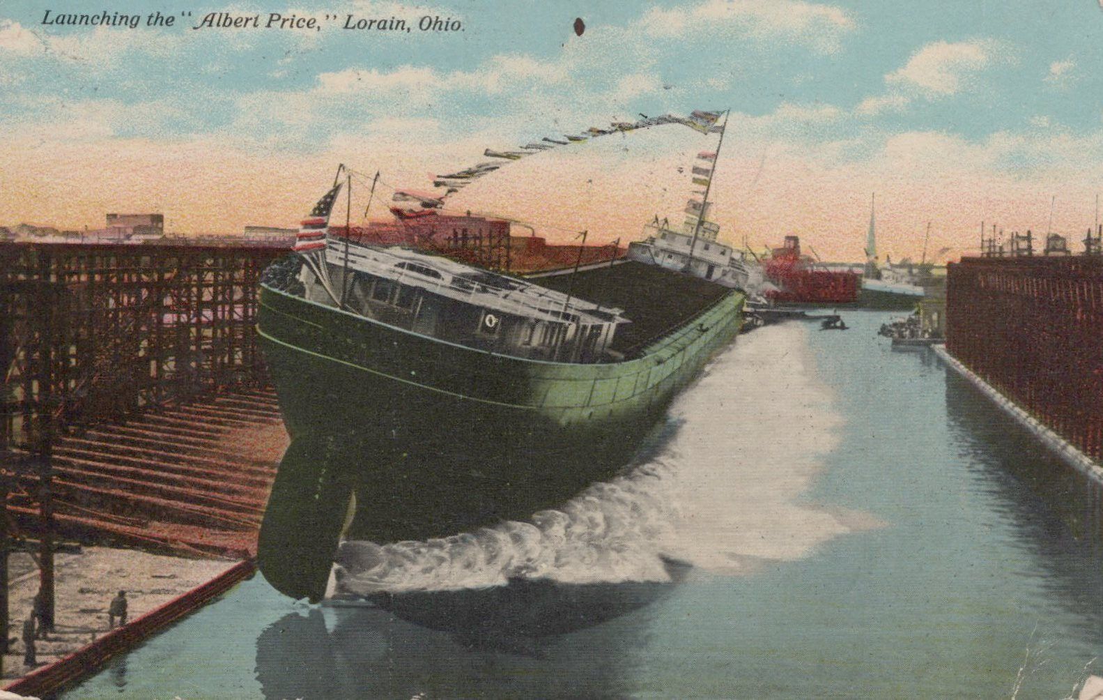 ZAYIX Postcard Great Lakes Ship SS Albert Price Launching at Lorain, Ohio 1910