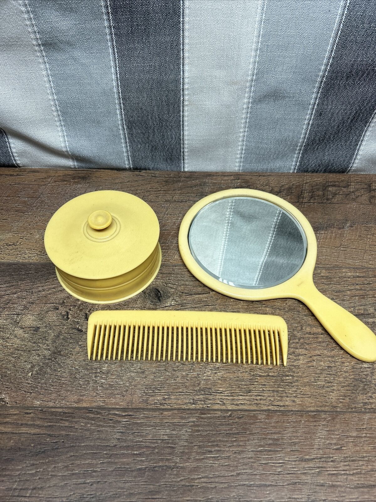 Vintage Ivory Grooming Set-mirror-comb-container