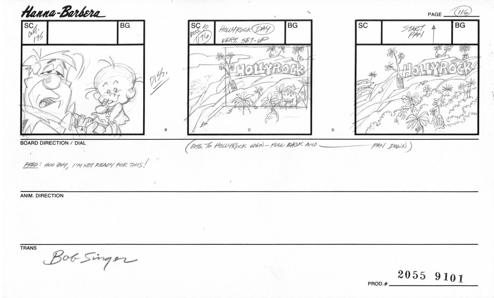 Flintstones Hollyrock Animation Storyboard Hanna B Signed by Bob Singer 1993 116