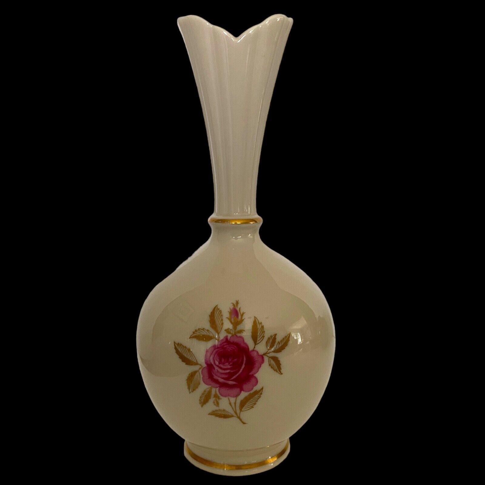 Vintage Lenox Porcelain Roselyn Rhodora White Pink Rose With Gold Trim