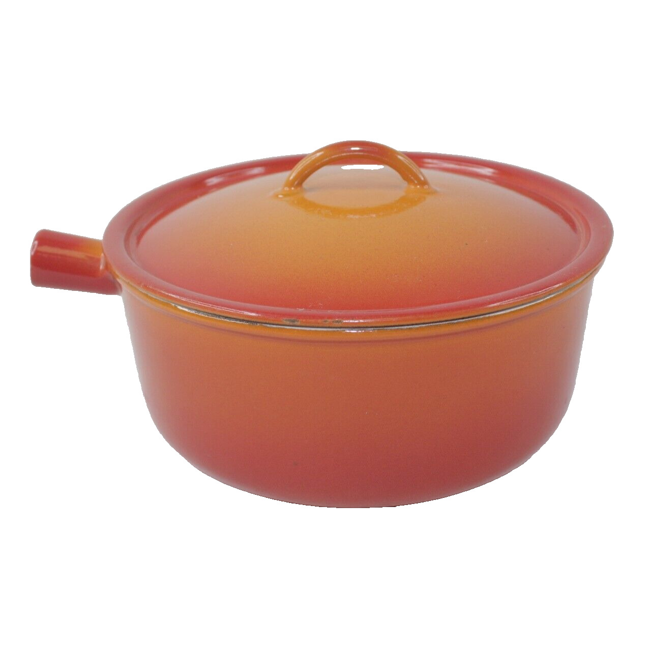 VTG Descoware Flame Orange Enamel Cast Iron FE 80-E Saucepan Pot & 22 Lid
