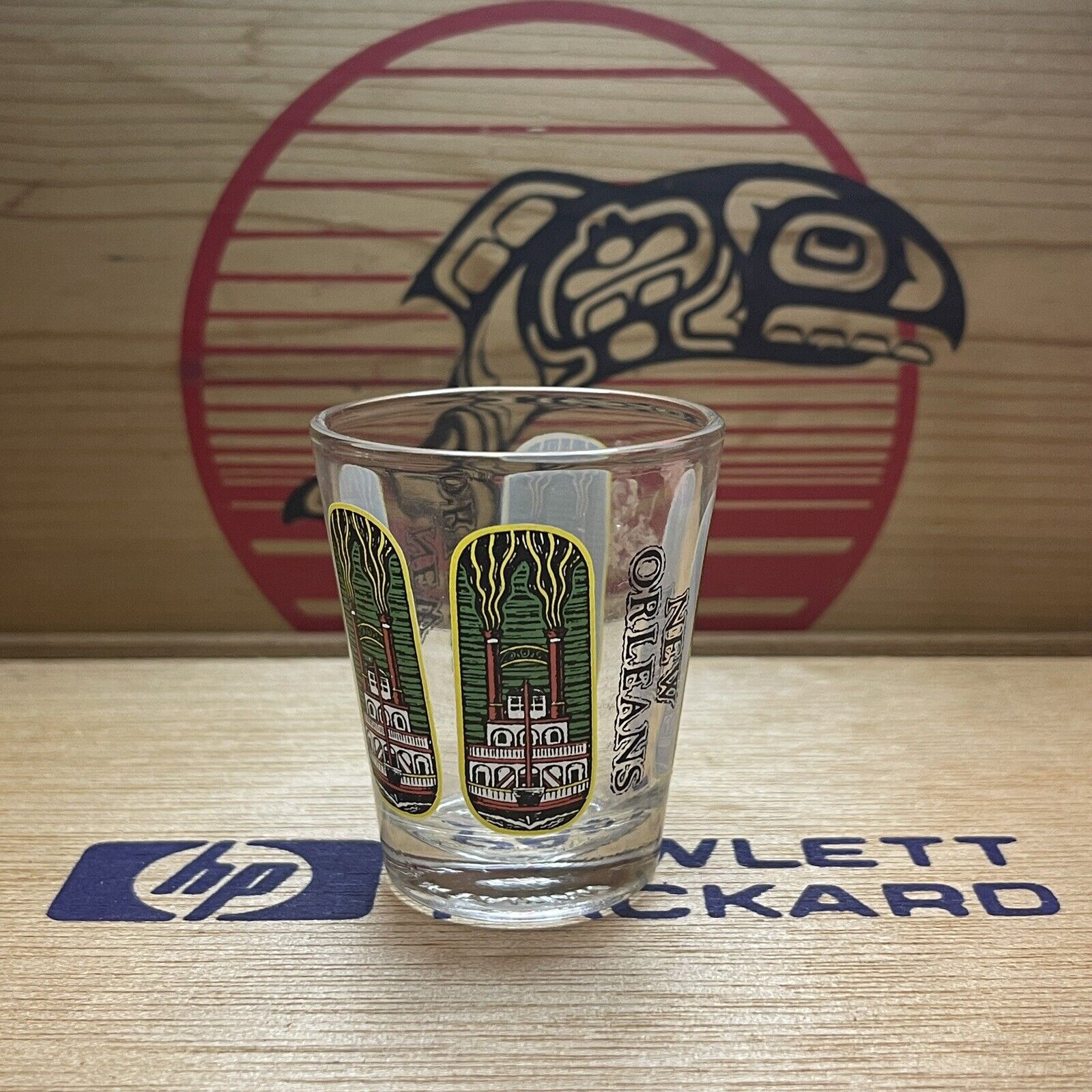 Vintage New Orleans Shot Glass Clear Riverboat And Spellout Design