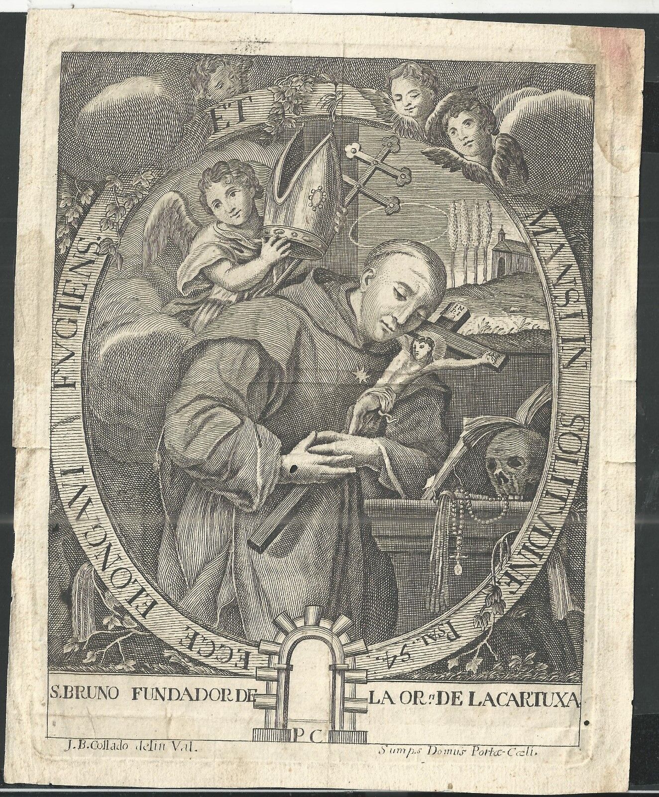 Holy card lamina grabado antique de San Bruno santino image pieuse