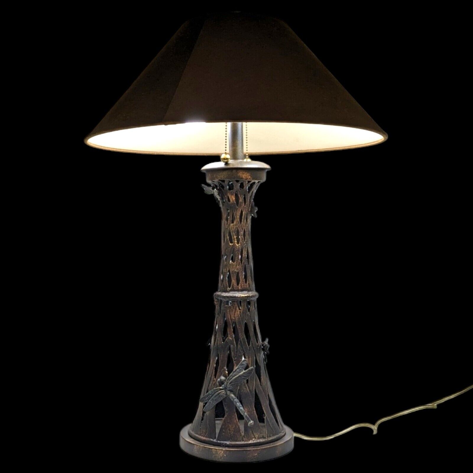 Rare Frederick Cooper vintage Bronze metal lattice table lamp dragonfly bees 29\