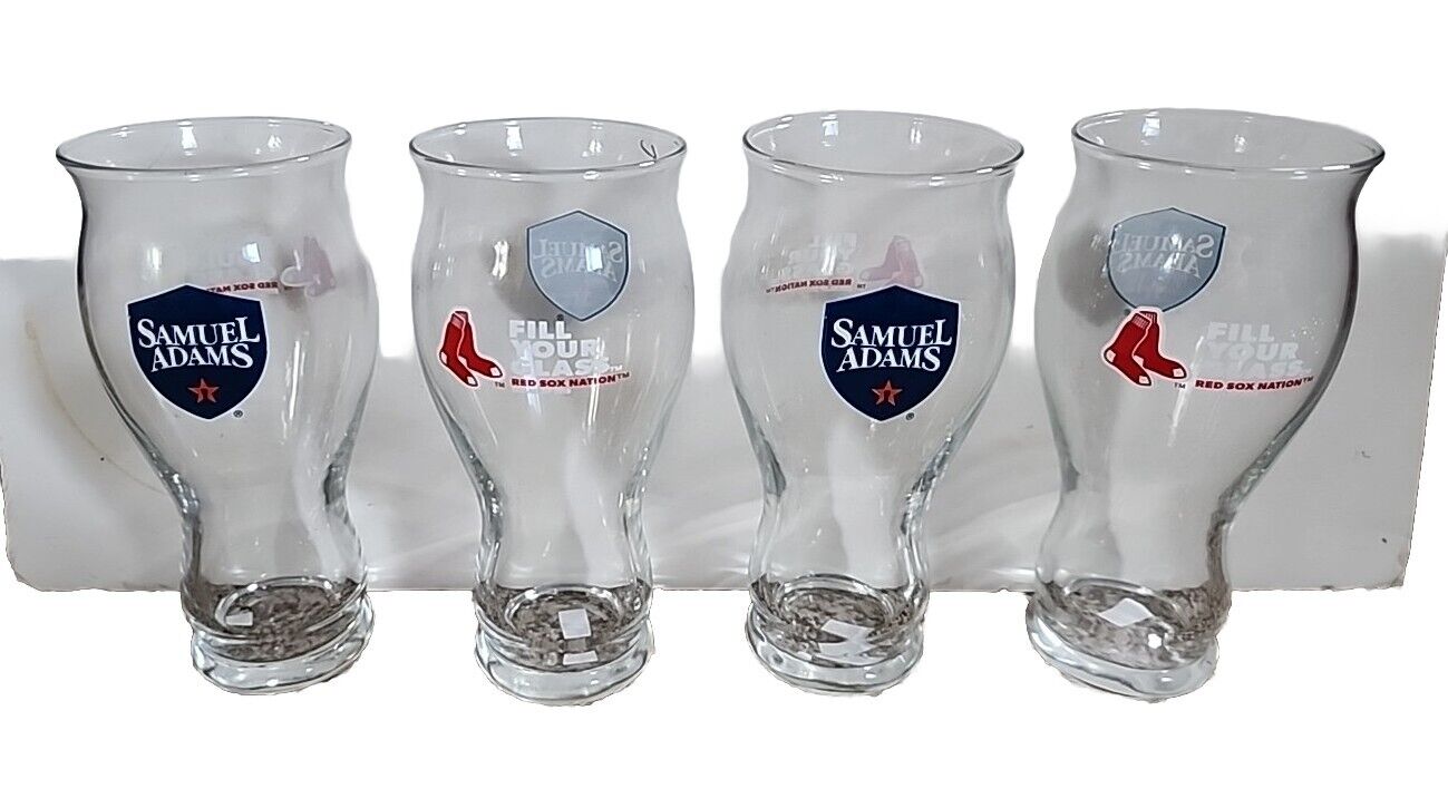 Samuel Adams Boston Lager Glasses (4)16 oz FILL YOUR GLASS Red Sox Nation 2018