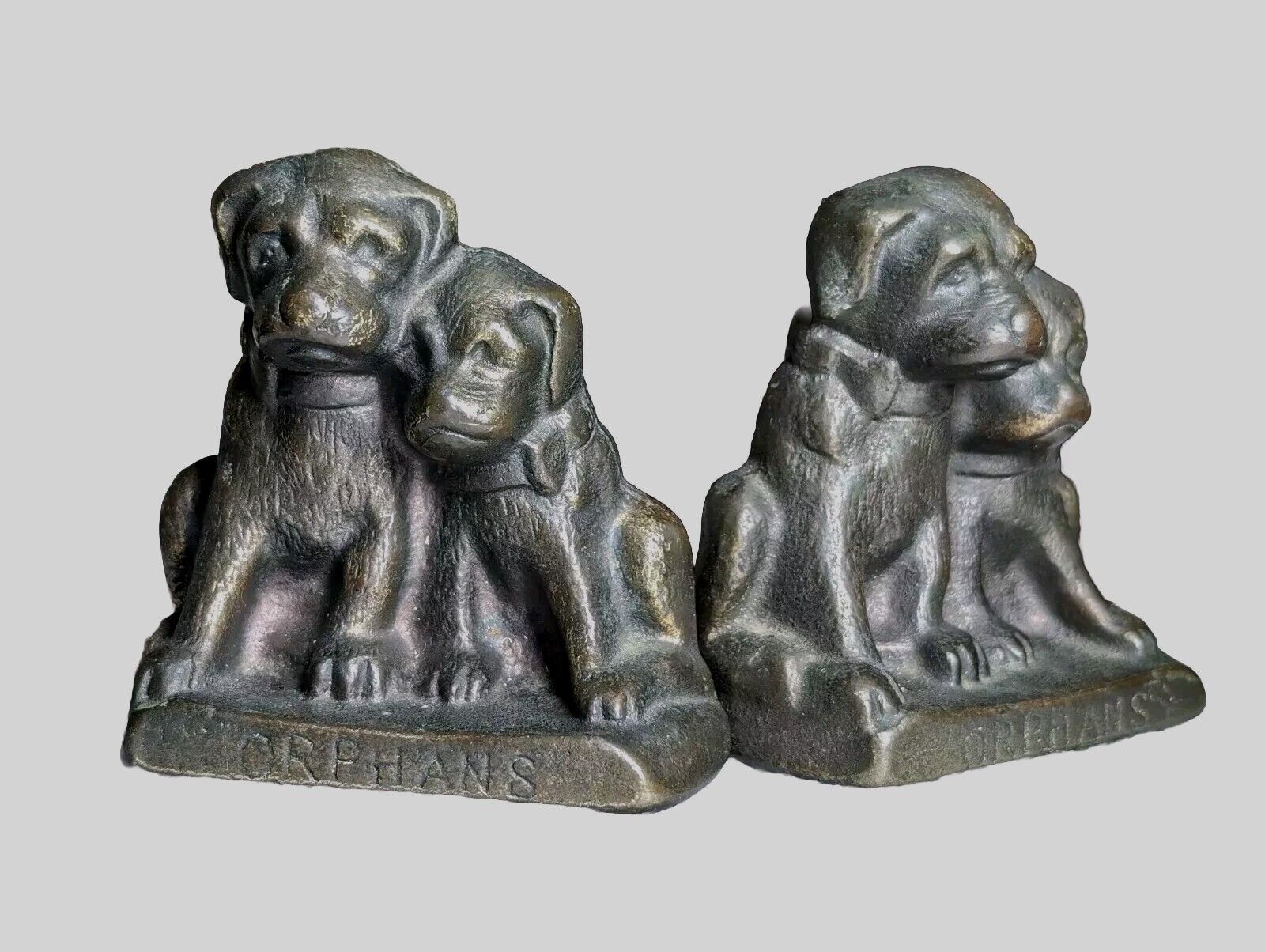 ANTIQUE 1920's SOLID CAST IRON HUBLEY ORPHANS PUPPY DOG DOORSTOPS From Wurzburgs