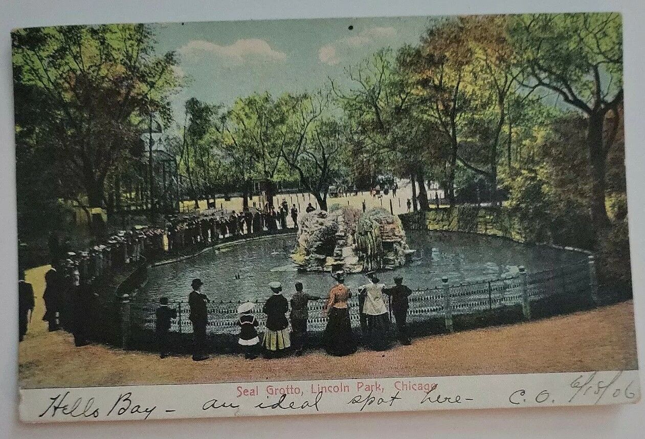 Antique Post Card Seal Grotto in Lincoln Park Chicago IL Postmarked 1906