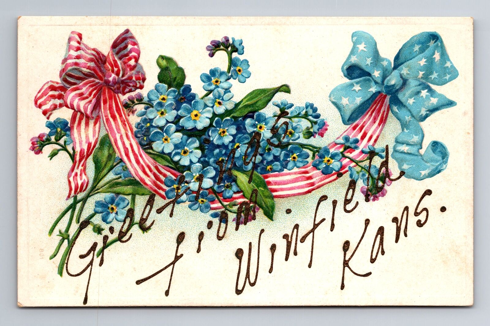 Winfield KS-Kansas, General Flower Greetings, Antique, Vintage Souvenir Postcard